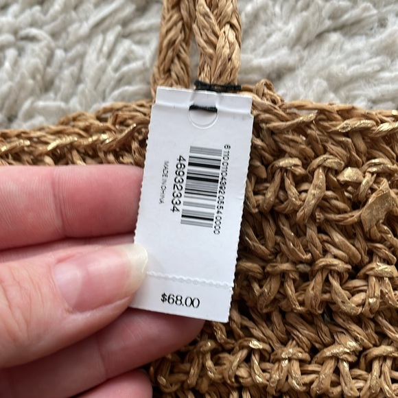 NWT Express Gold Metallic Fringe Detail Rattan Beach Tote - Picture 3 of 7